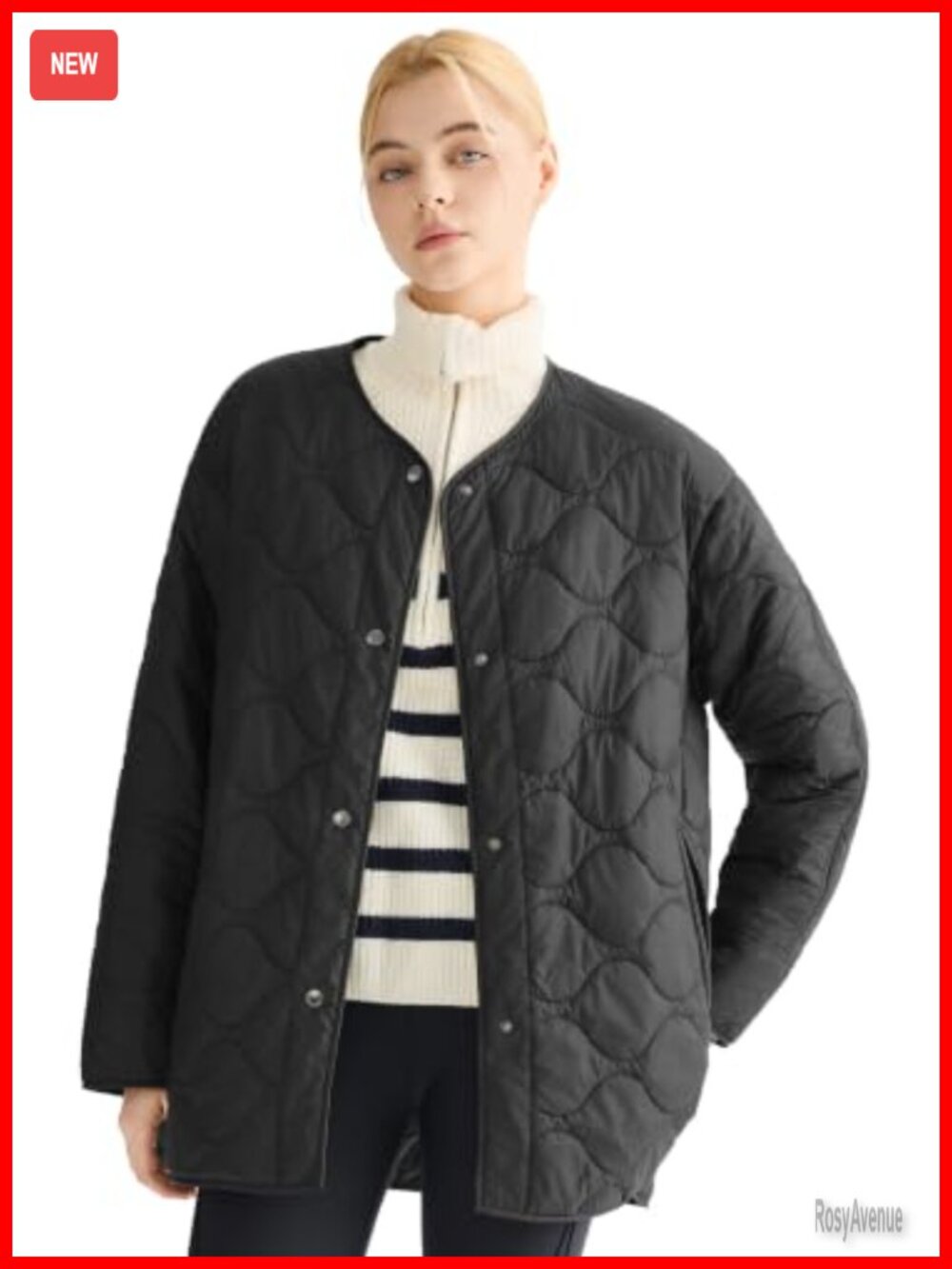 Oversized Quilted Lightweight Puffer Jacket Waterproof Snap Front Coat